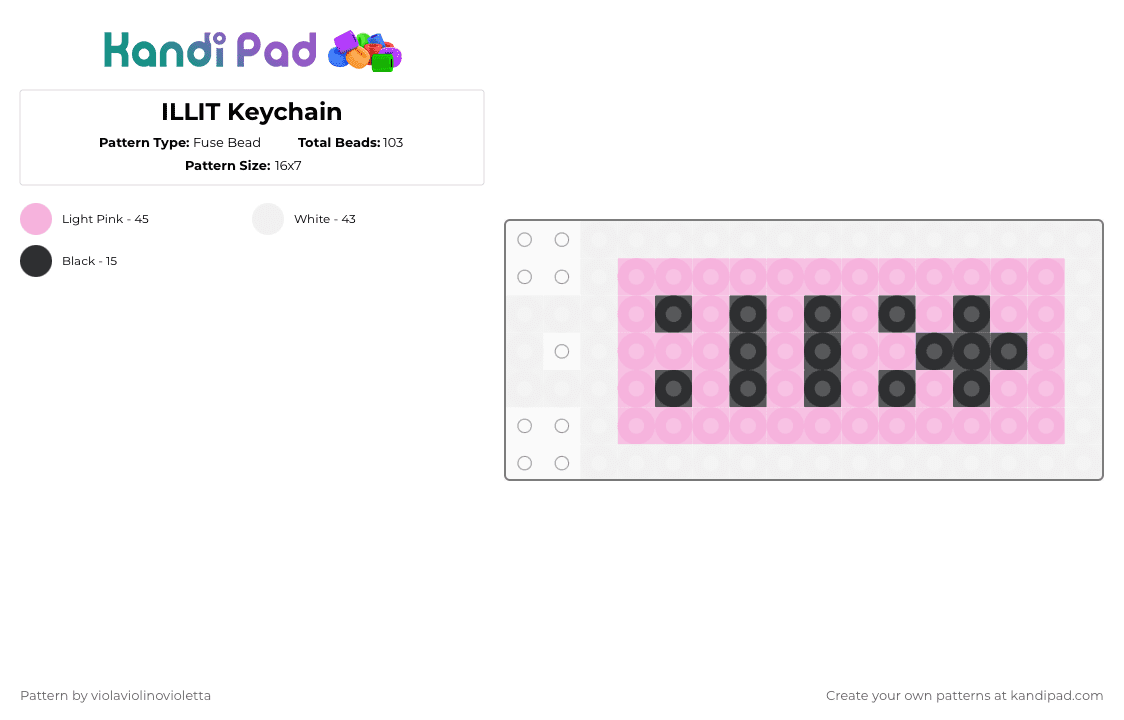 ILLIT Keychain - Fuse Bead Pattern by violaviolinovioletta on Kandi Pad - white,pink