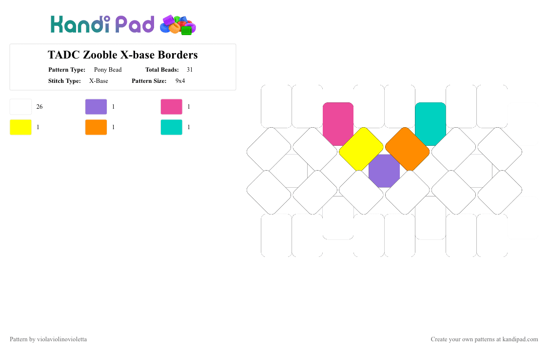 TADC Zooble Rotator Borders - Pony Bead Pattern by violaviolinovioletta on Kandi Pad - white,pink,orange,colorful