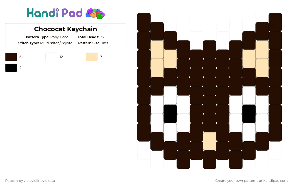 Chococat Keychain - Pony Bead Pattern by violaviolinovioletta on Kandi Pad - brown