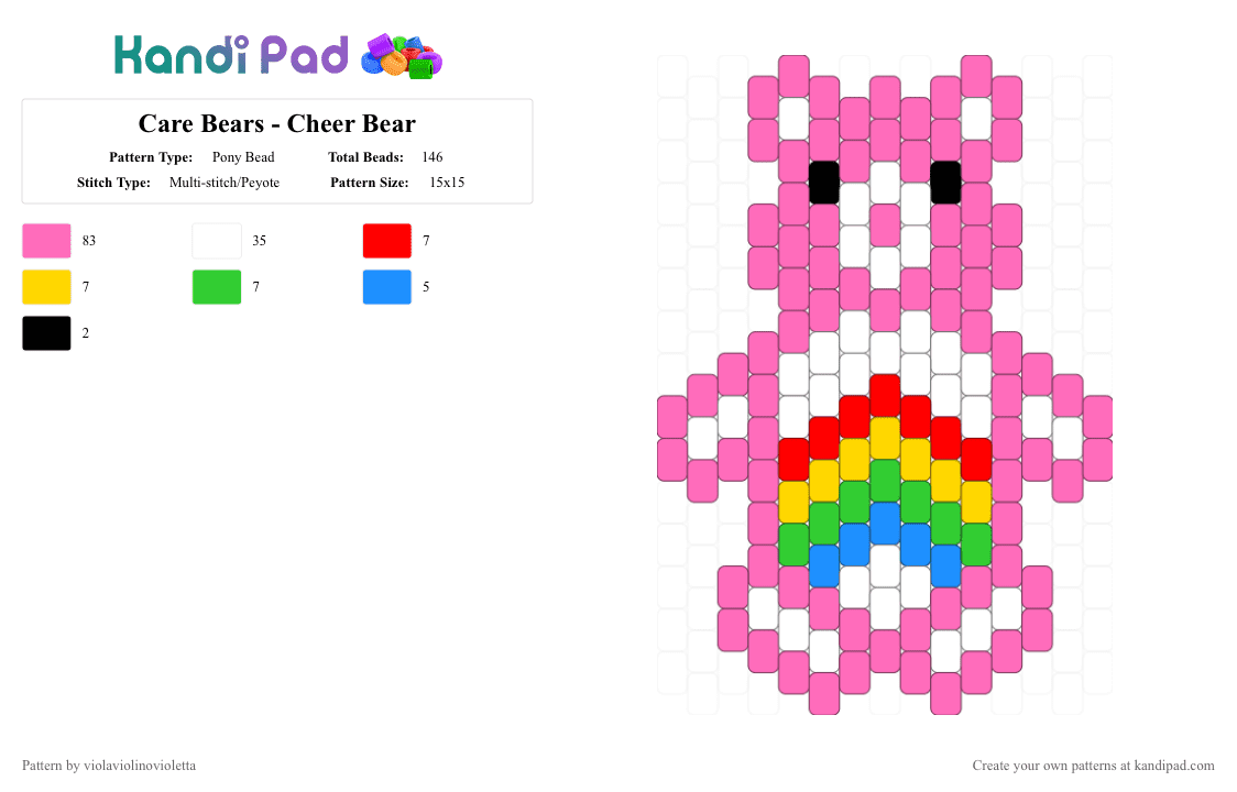 Care Bears - Cheer Bear - Pony Bead Pattern by violaviolinovioletta on Kandi Pad - pink