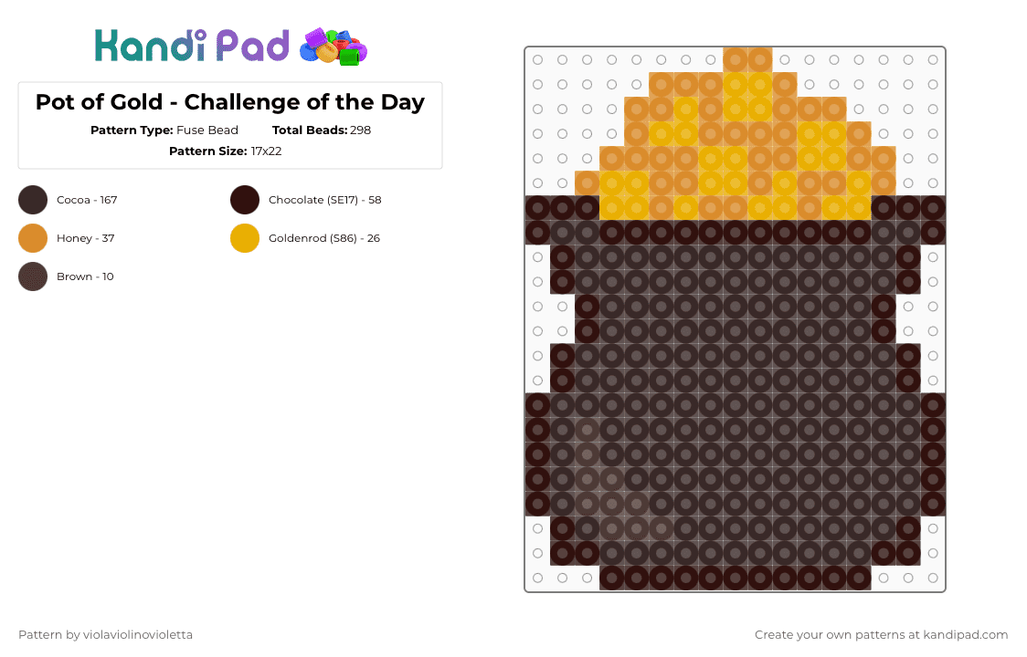 Pot of Gold - Challenge of the Day - Fuse Bead Pattern by violaviolinovioletta on Kandi Pad - brown,cotdstpatricksday2026