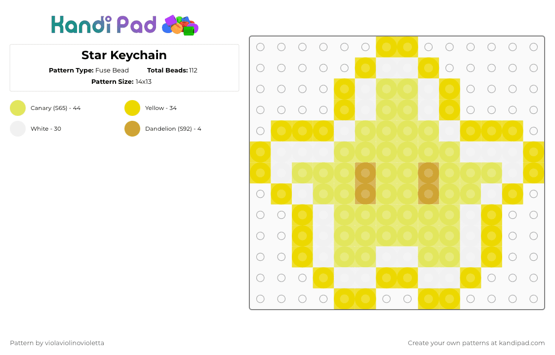 Star Keychain - Fuse Bead Pattern by violaviolinovioletta on Kandi Pad - star,keychain,accessory,cute,yellow