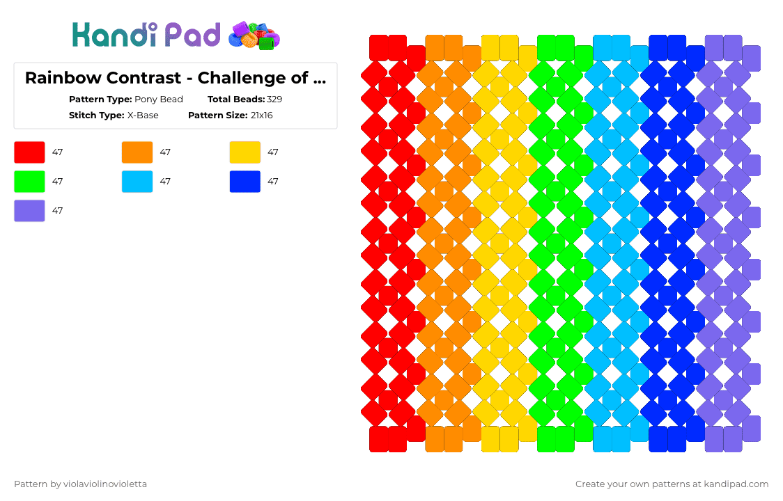 Rainbow Contrast - Challenge of the Day - Pony Bead Pattern by violaviolinovioletta on Kandi Pad - orange,green,purple,colorful,cotdcontrast,contrast,rainbow,rainbow contrast,challenge,day,challenge of the day contrast,challenge of the day