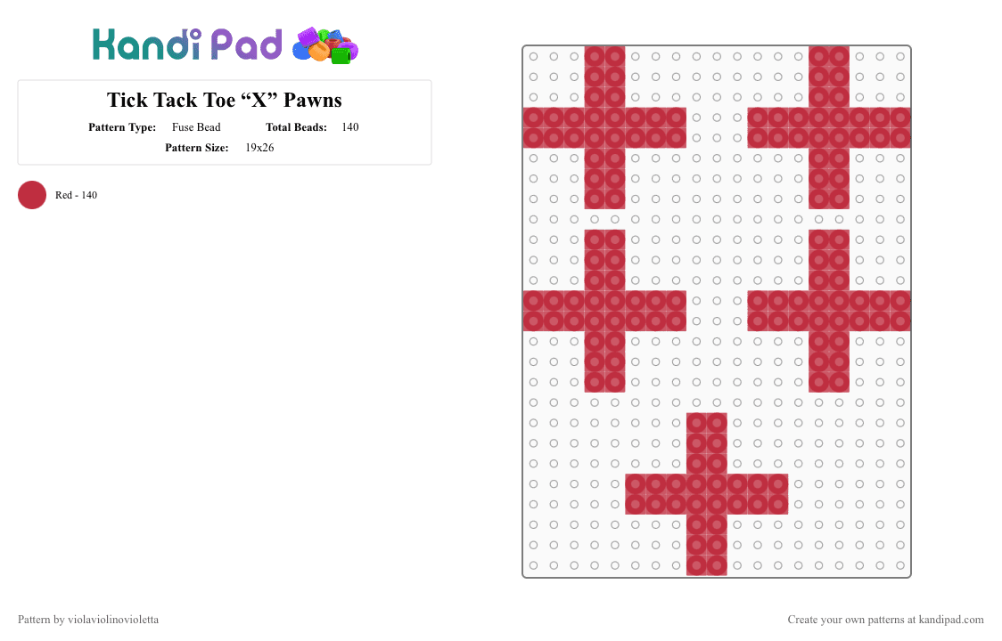 Tick Tack Toe “X” Pawns - Fuse Bead Pattern by violaviolinovioletta on Kandi Pad - red