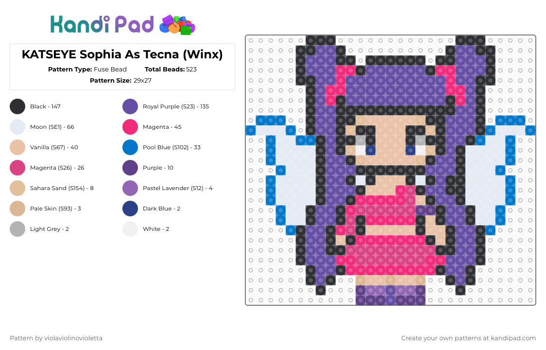 KATSEYE Sophia As Musa (Winx) - Fuse Bead Pattern by violaviolinovioletta on Kandi Pad - pink,purple