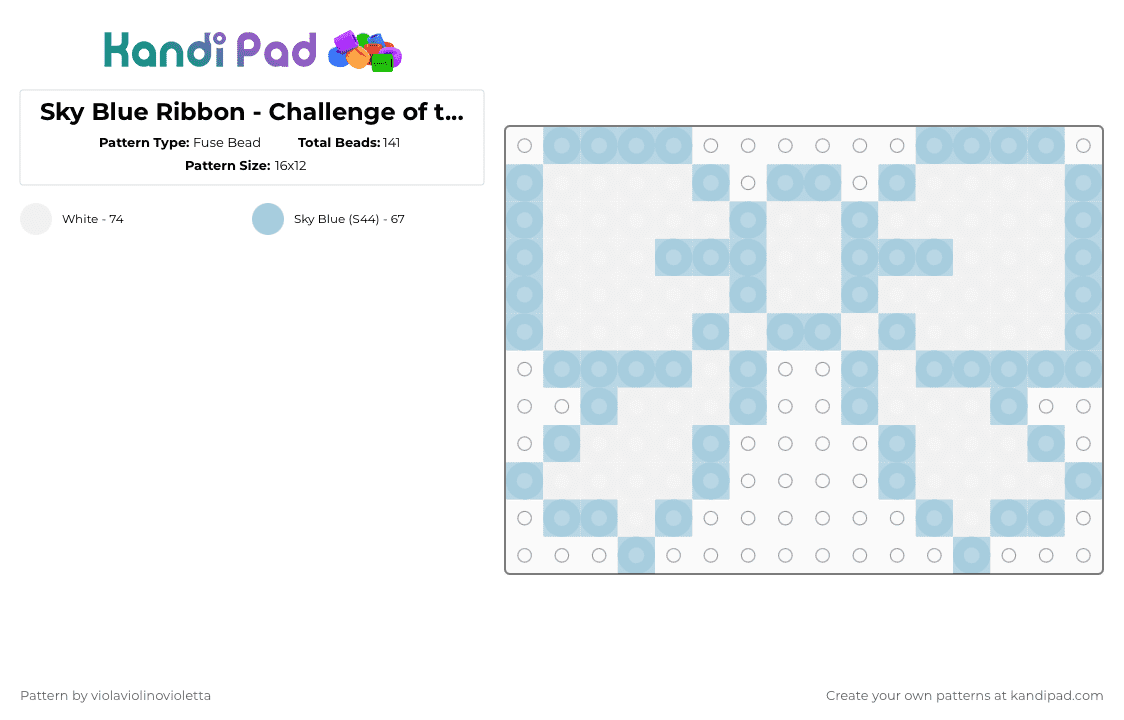 Sky Blue Ribbon - Challenge of the Day - Fuse Bead Pattern by violaviolinovioletta on Kandi Pad - light blue,white,cotdribbons