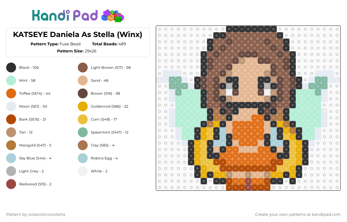 KATSEYE Daniela As Stella (Winx) - Fuse Bead Pattern by violaviolinovioletta on Kandi Pad - tan,beige,light blue,orange