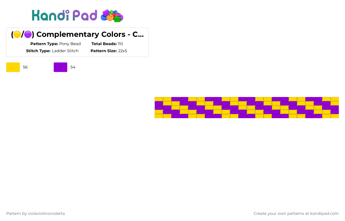 (🟡/🟣) Complementary Colors - Challenge of the Day - Pony Bead Pattern by violaviolinovioletta on Kandi Pad - yellow,purple,cotdcomplementarycolors