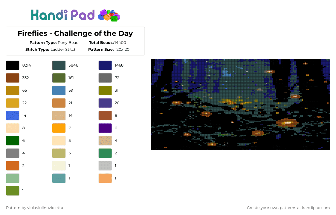 Fireflies - Challenge of the Day - Pony Bead Pattern by violaviolinovioletta on Kandi Pad - black,purple,gray,cotdfireflies,fireflies,forest,lights,aesthetic,forest with fireflies,challenge of the day,forest with lights