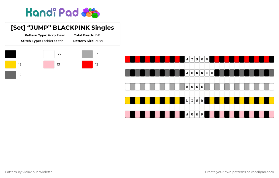 [Set] “JUMP” BLACKPINK Singles - Pony Bead Pattern by violaviolinovioletta on Kandi Pad - beige,yellow,colorful,blackpink,singles,jump,set,kpop,do,not,copy