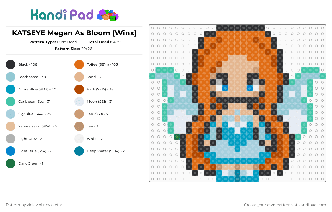 KATSEYE Megan As Bloom (Winx) - Fuse Bead Pattern by violaviolinovioletta on Kandi Pad - orange,beige,light blue