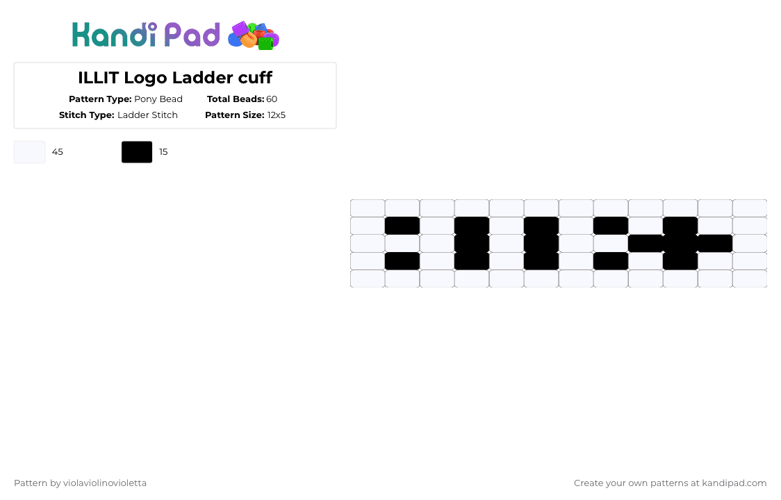 ILLIT Logo Ladder cuff - Pony Bead Pattern by violaviolinovioletta on Kandi Pad - white,illit,ladder,ladder cuff illit logo,logo,illit logo,illit ladder cuff,ladder cuff,logo ladder cuff