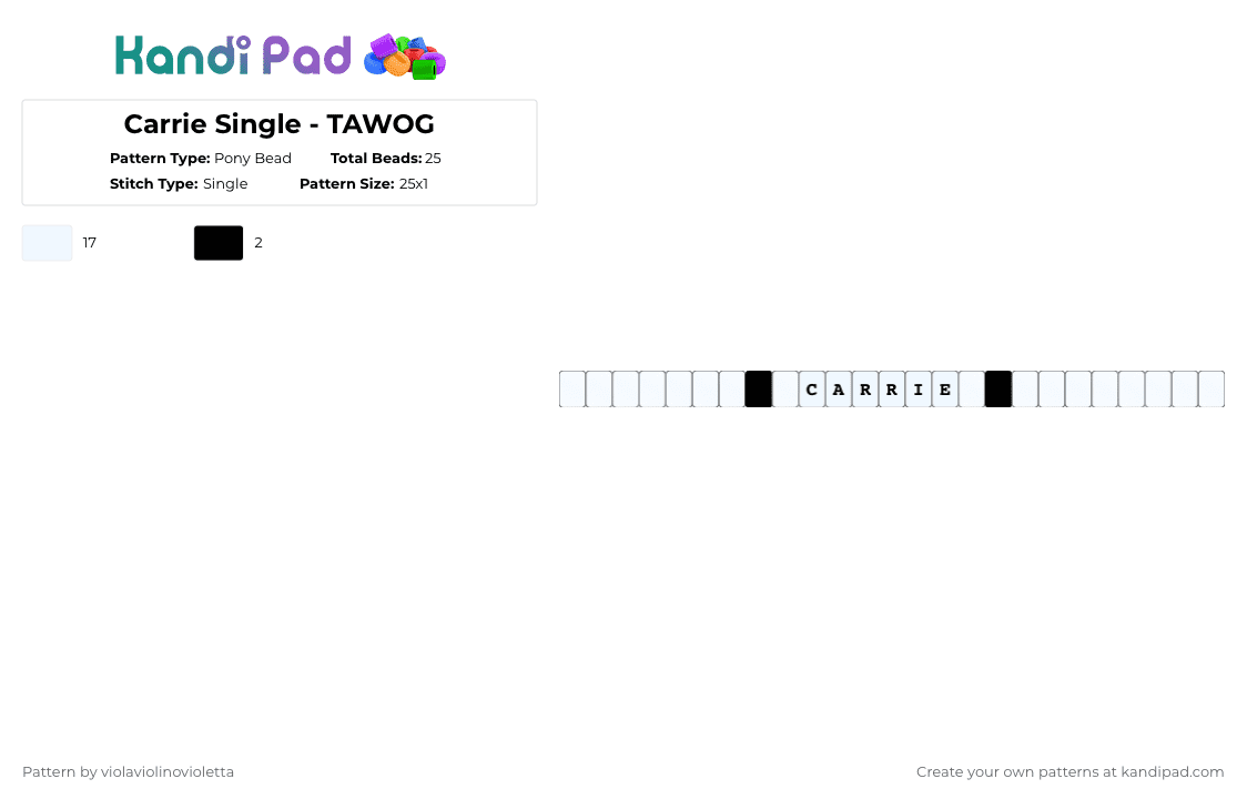 Carrie Single - TAWOG - Pony Bead Pattern by violaviolinovioletta on Kandi Pad - white,carrie krueger,carrie,krueger,tawog,carrie tawog,white black,ghost