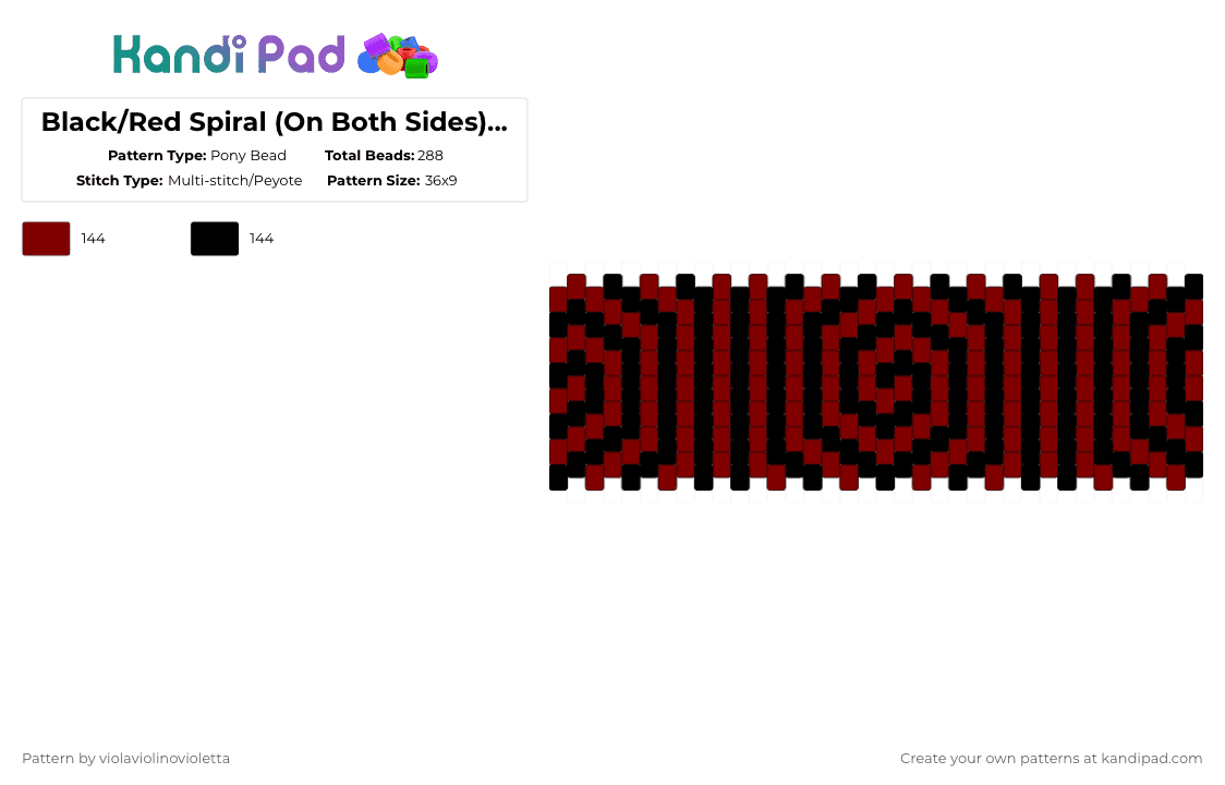 Black/Red Spiral (On Both Sides) Cuff - Pony Bead Pattern by violaviolinovioletta on Kandi Pad - brown,black
