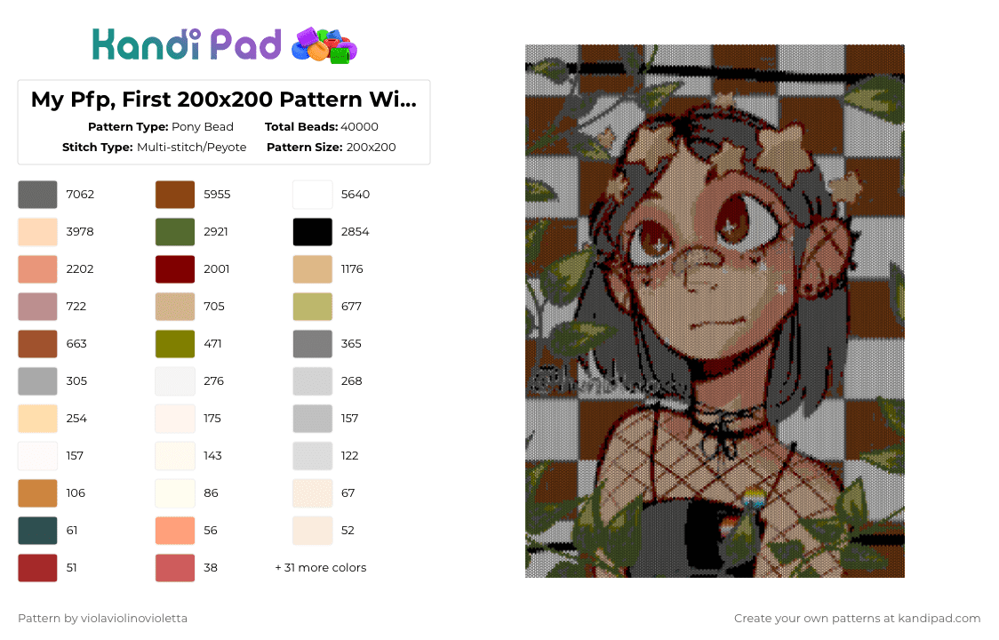 My Pfp 200x200 Pattern - Pony Bead Pattern by violaviolinovioletta on Kandi Pad - gray,red,beige,brown,colorful