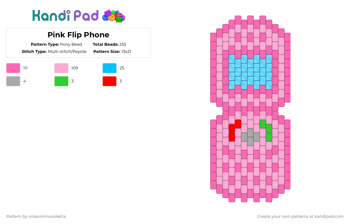 Pink Flip Phone - Pony Bead Pattern by violaviolinovioletta on Kandi Pad - pink,flip,phone,pink flip,pink phone,pink flip phone,flip phone,phone flip