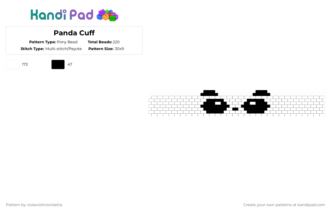 Panda Cuff - Pony Bead Pattern by violaviolinovioletta on Kandi Pad - white