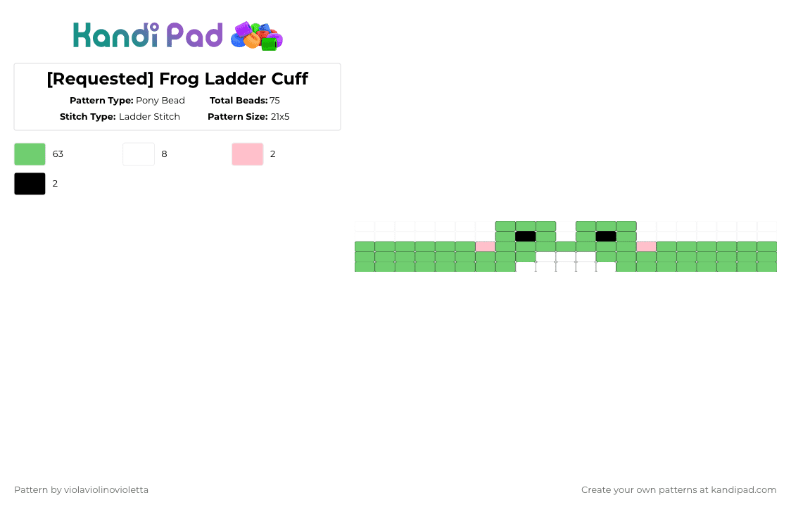 [Requested] Frog Ladder Cuff - Pony Bead Pattern by violaviolinovioletta on Kandi Pad - teal