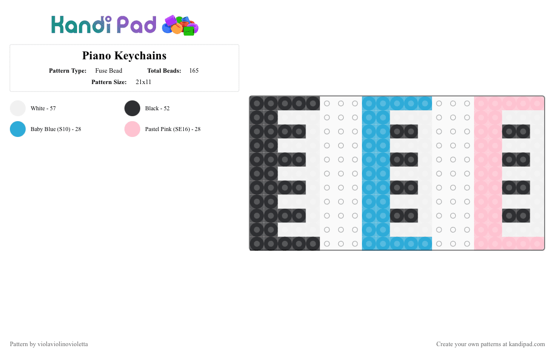 Piano Keychains - Fuse Bead Pattern by violaviolinovioletta on Kandi Pad - light blue,pink