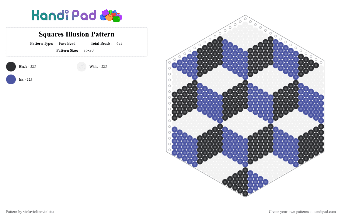 Squares Illusion Pattern - Fuse Bead Pattern by violaviolinovioletta on Kandi Pad - white,purple