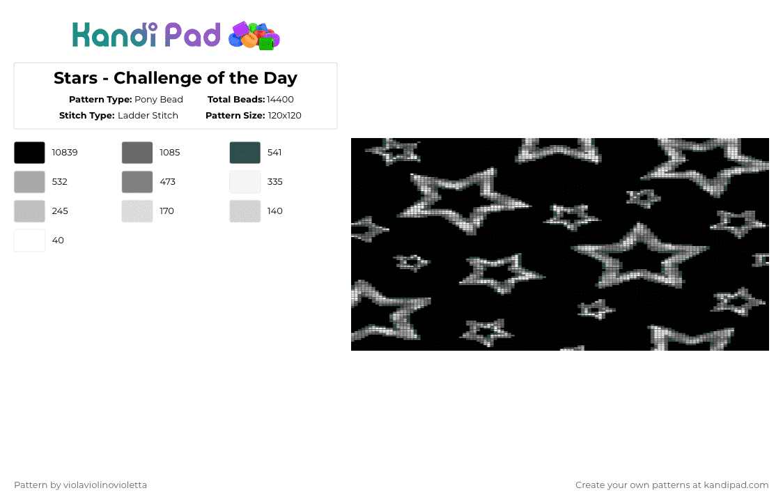 Stars - Challenge of the Day - Pony Bead Pattern by violaviolinovioletta on Kandi Pad - cotdstars,stars,black,white,black and white
