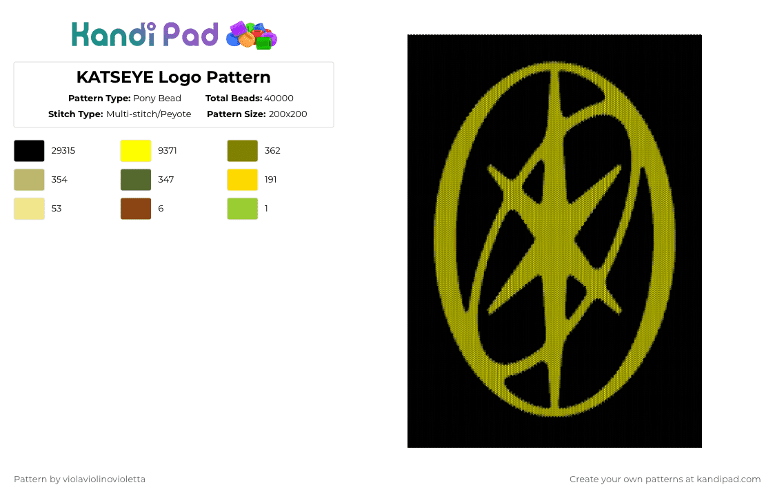 KATSEYE Logo Pattern - Pony Bead Pattern by violaviolinovioletta on Kandi Pad - black,yellow,katseye,logo,pattern,katseye logo