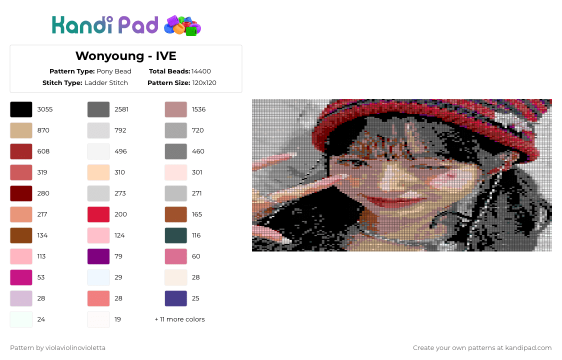 Wonyoung - IVE - Pony Bead Pattern by violaviolinovioletta on Kandi Pad - kpop,wonyoung,ive,won,wonyoung ive,kpop wonyoung,kpop ive,kpop wonyoung ive