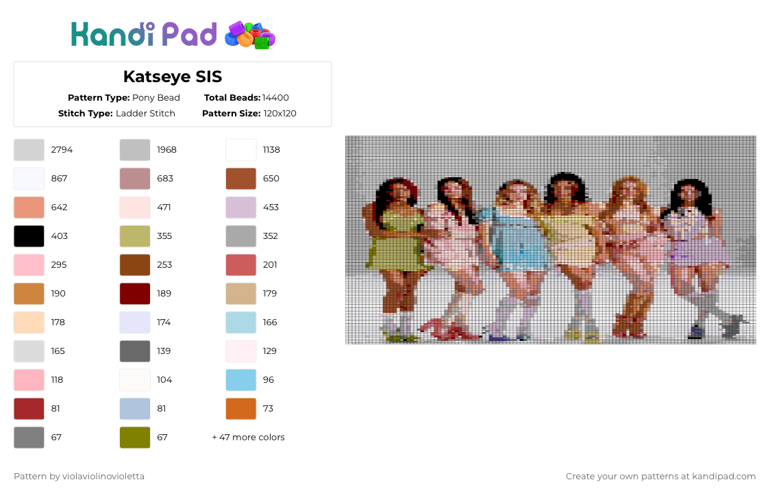 Katseye SIS - Pony Bead Pattern by violaviolinovioletta on Kandi Pad - white,beige,red,pink,colorful,katseye,sis,soft,is,strong,soft is strong,katseye album,album