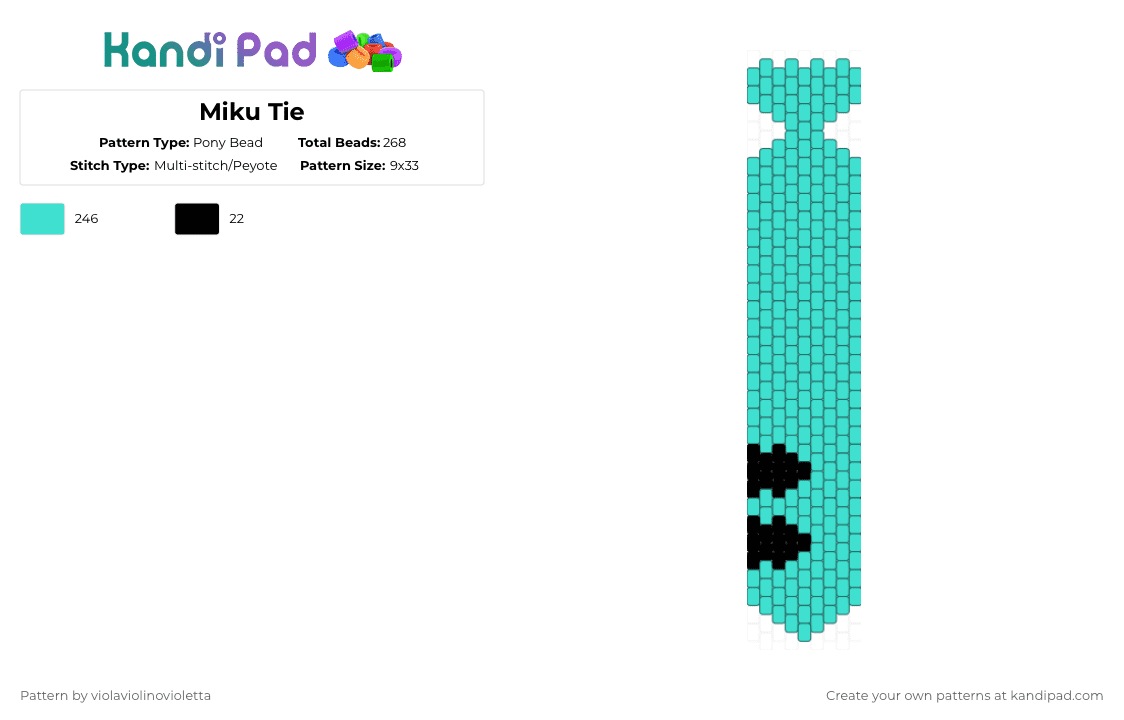 Miku Tie - Pony Bead Pattern by violaviolinovioletta on Kandi Pad - light blue,miku,tie
