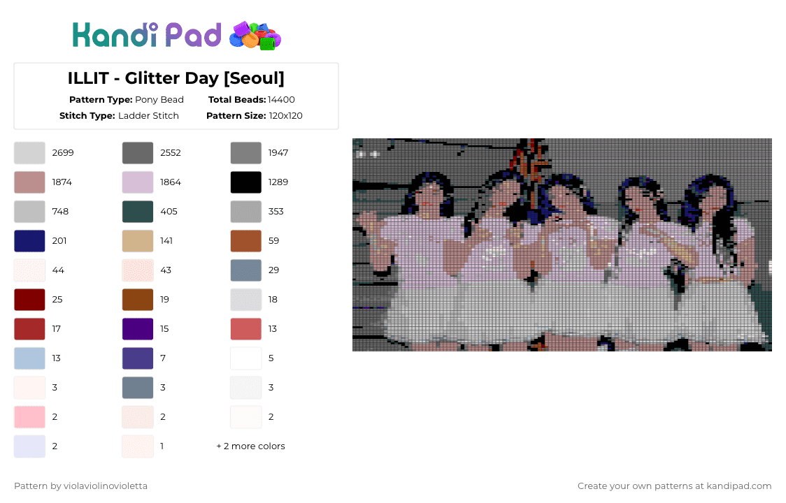 ILLIT - Glitter Day [Seoul] - Pony Bead Pattern by violaviolinovioletta on Kandi Pad - gray,beige,pink,kpop,illit,gg,moka,wonhee,iroha,yunah,minju