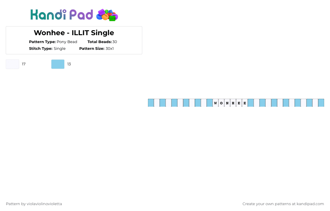 Wonhee - ILLIT Single - Pony Bead Pattern by violaviolinovioletta on Kandi Pad - light blue,white,wonhee,illit,kpop,wonhee illit,blue