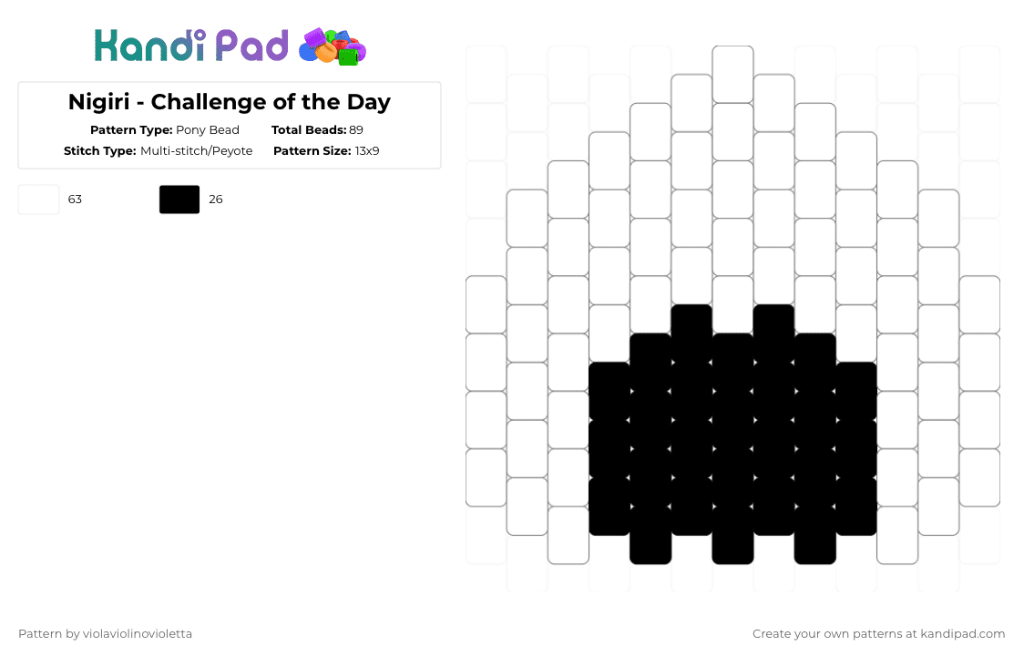 Nigiri - Challenge of the Day - Pony Bead Pattern by violaviolinovioletta on Kandi Pad - white,black,cotdsushi,sushi,nigiri