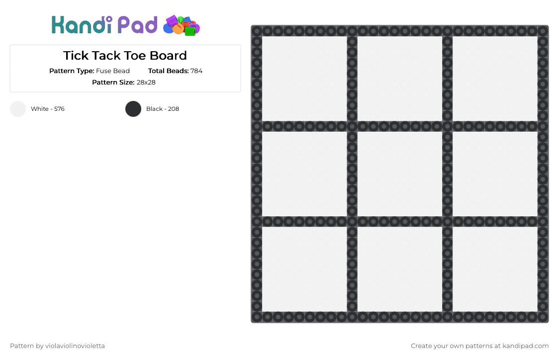 Tick Tack Toe Board - Fuse Bead Pattern by violaviolinovioletta on Kandi Pad - black,white