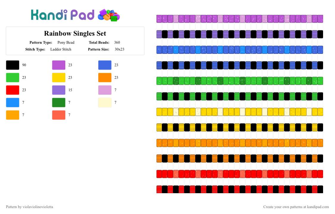 Rainbow Singles Set - Pony Bead Pattern by violaviolinovioletta on Kandi Pad - blue,yellow,red,colorful