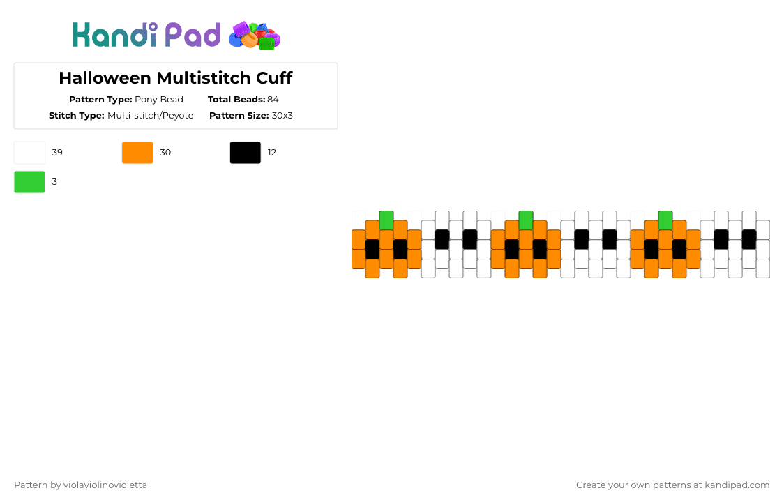 Halloween Multistitch Cuff - Pony Bead Pattern by violaviolinovioletta on Kandi Pad - orange