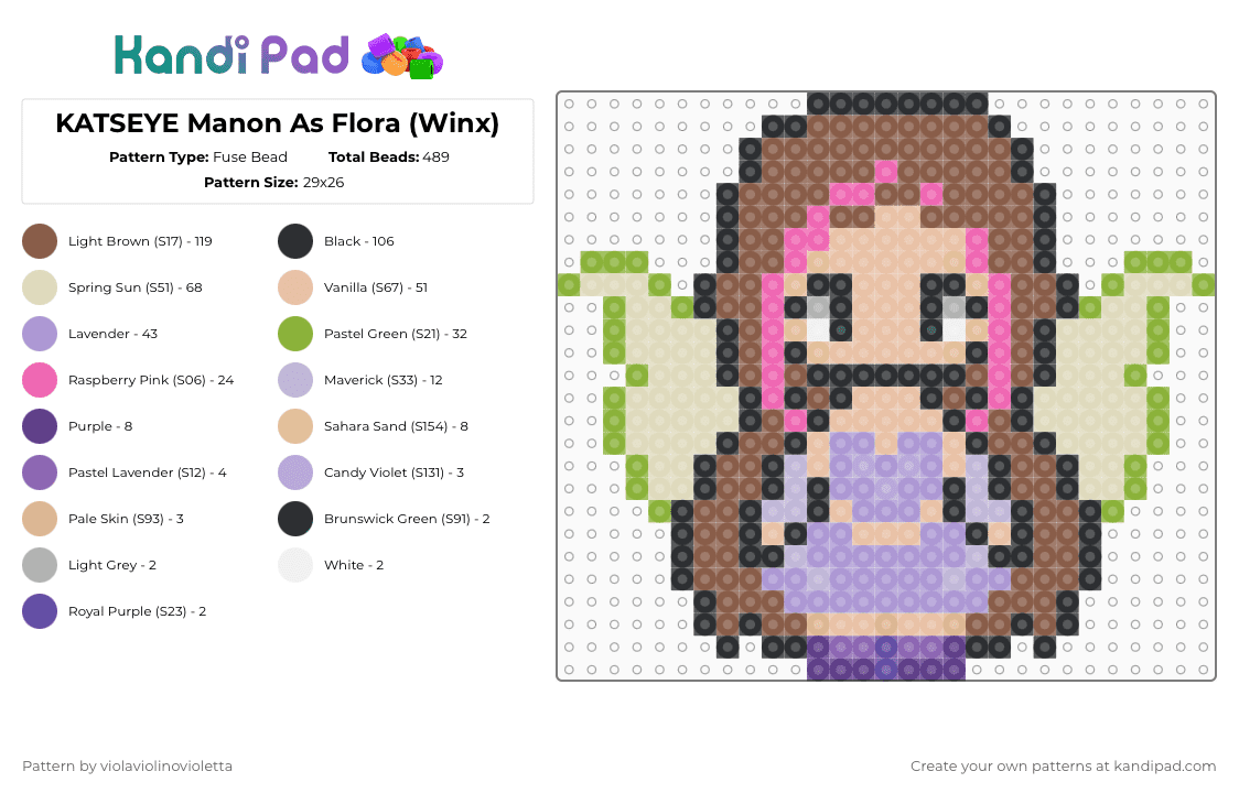 KATSEYE Yoonchae As Tecna (Winx) - Fuse Bead Pattern by violaviolinovioletta on Kandi Pad - pink,tan,beige