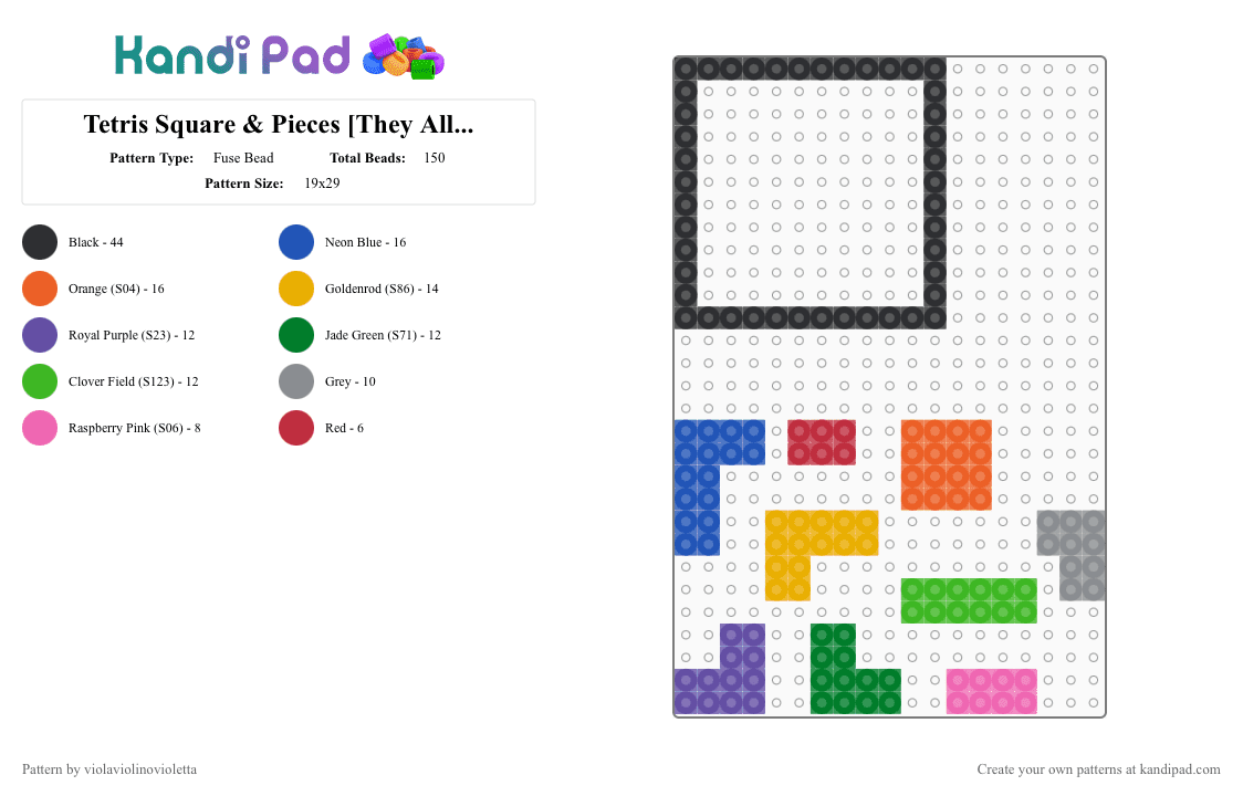 Tetris Square & Pieces [They All Fit] - Fuse Bead Pattern by violaviolinovioletta on Kandi Pad - blue,orange,green