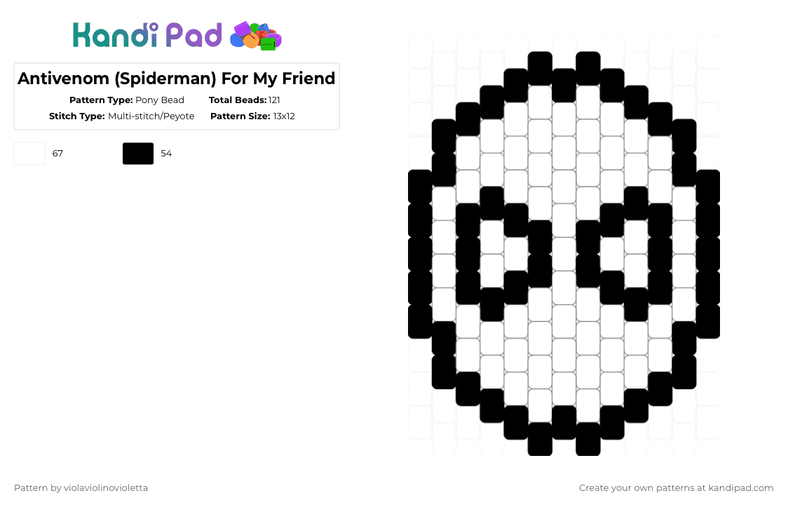 Antivenom (Spiderman) For My Friend - Pony Bead Pattern by violaviolinovioletta on Kandi Pad - white,black