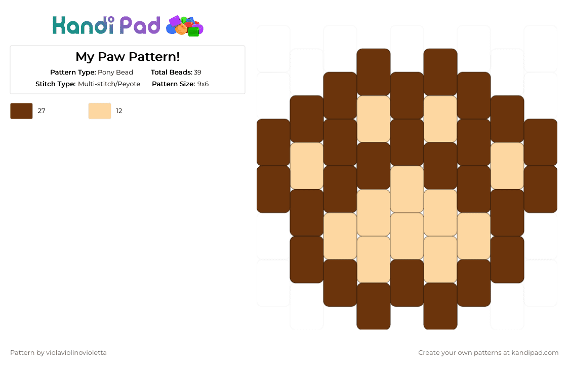 My Paw Pattern! - Pony Bead Pattern by violaviolinovioletta on Kandi Pad - beige,brown