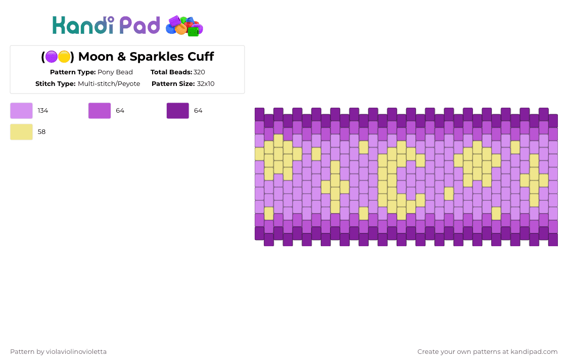 (🟣🟡) Moon & Sparkles Cuff - Pony Bead Pattern by violaviolinovioletta on Kandi Pad - pink
