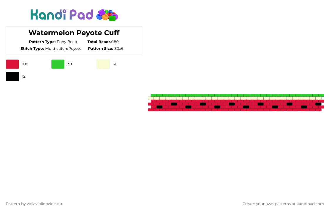 Watermelon Peyote Cuff - Pony Bead Pattern by violaviolinovioletta on Kandi Pad - red
