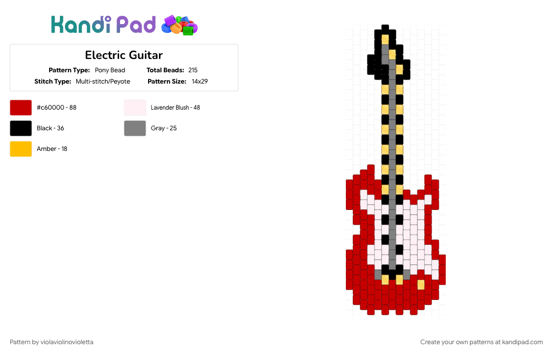 Electric Guitar - Pony Bead Pattern by violaviolinovioletta on Kandi Pad - red