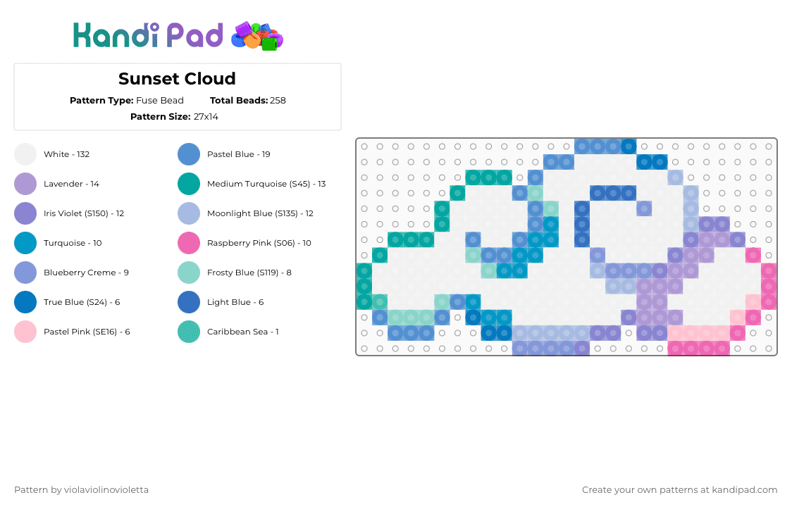 Sunset Cloud - Fuse Bead Pattern by violaviolinovioletta on Kandi Pad - white,light blue,pink