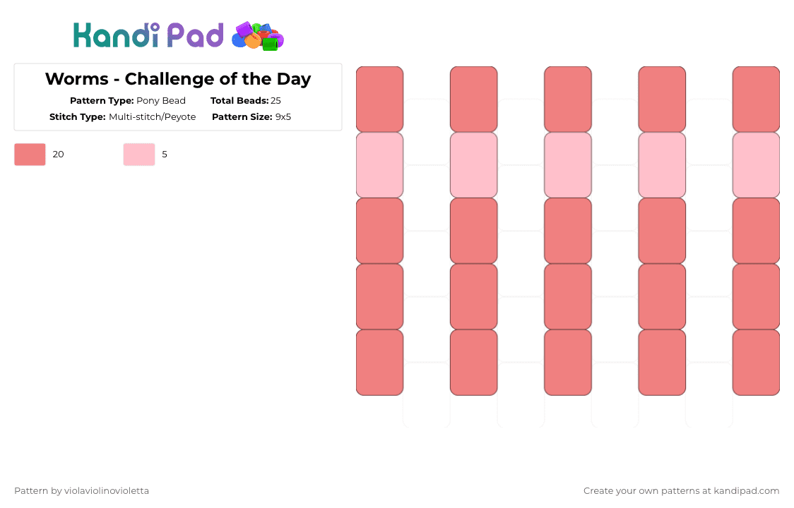 Worms - Challenge of the Day - Pony Bead Pattern by violaviolinovioletta on Kandi Pad - red,cotdworms,worms,pink