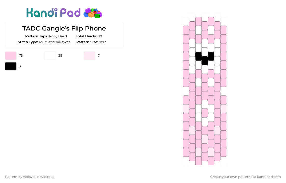 TADC Gangle’s Flip Phone - Pony Bead Pattern by violaviolinovioletta on Kandi Pad - pink,white