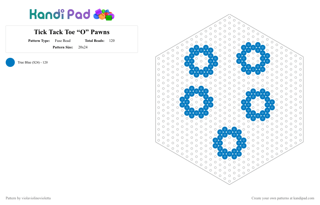 Tick Tack Toe “O” Pawns - Fuse Bead Pattern by violaviolinovioletta on Kandi Pad - blue