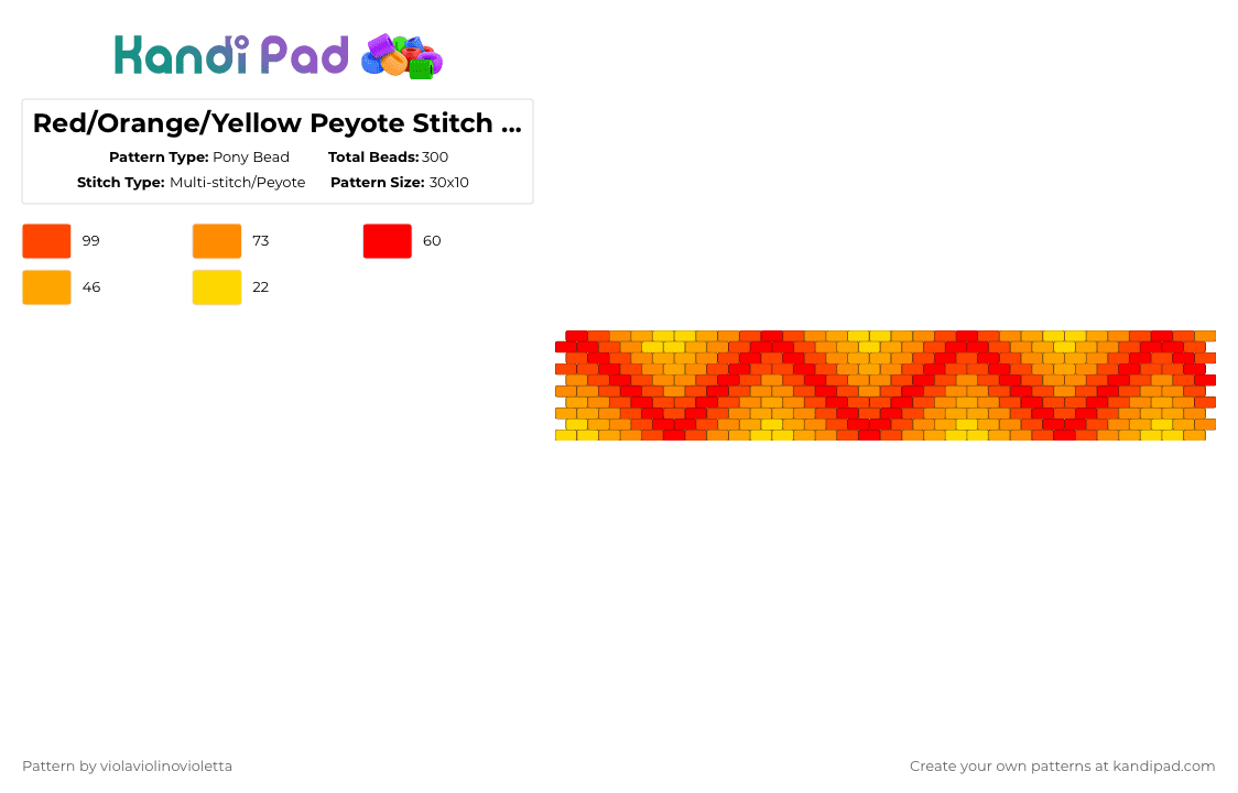 Red/Orange/Yellow Peyote Stitch Cuff - Pony Bead Pattern by violaviolinovioletta on Kandi Pad - red,orange