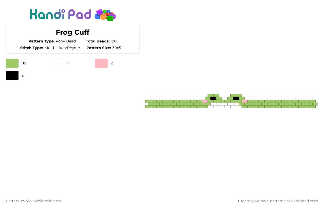 Frog Cuff - Pony Bead Pattern by violaviolinovioletta on Kandi Pad - green
