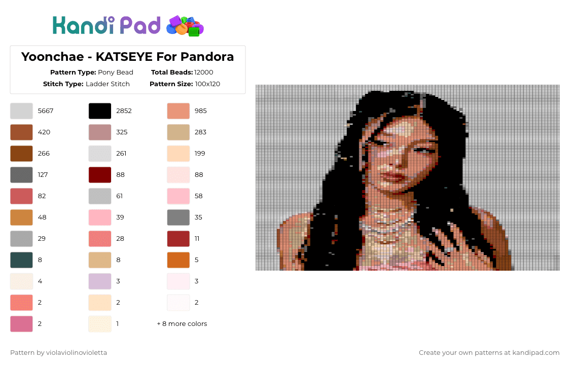 Yoonchae - KATSEYE For PANDORA - Pony Bead Pattern by violaviolinovioletta on Kandi Pad - katseye yoonchae pandora,katseye,yoonchae,pandora,jewels,katseye pandora,katseye yoonchae,pink