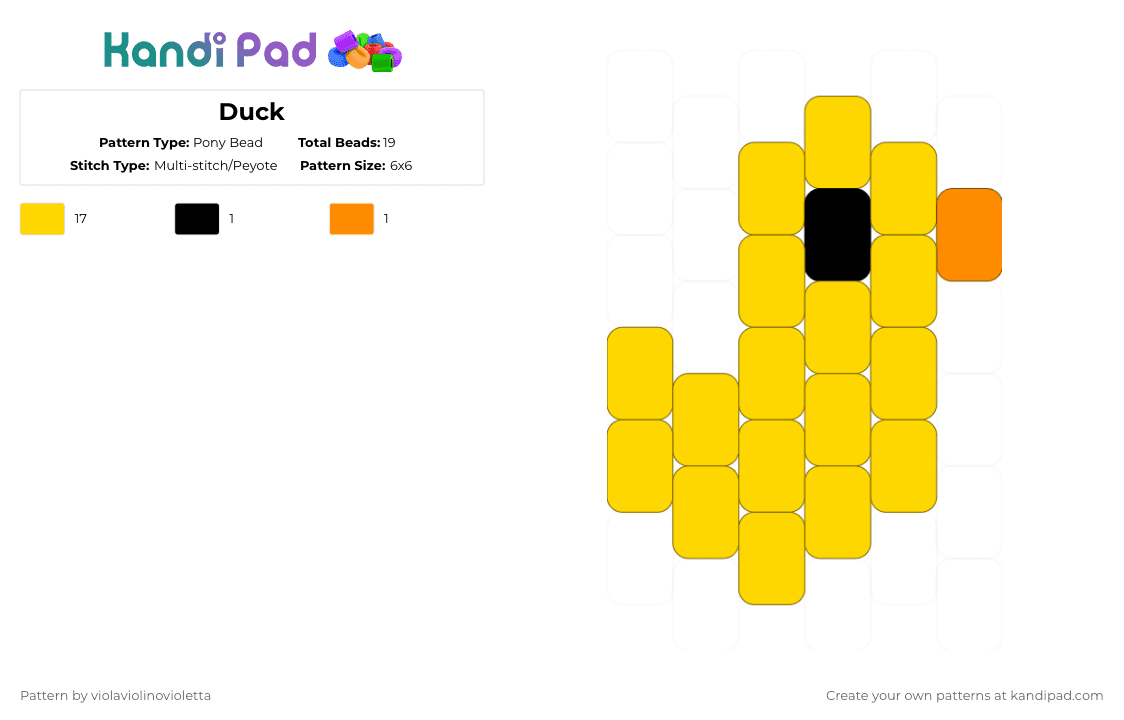 Duck - Pony Bead Pattern by violaviolinovioletta on Kandi Pad - yellow,duck